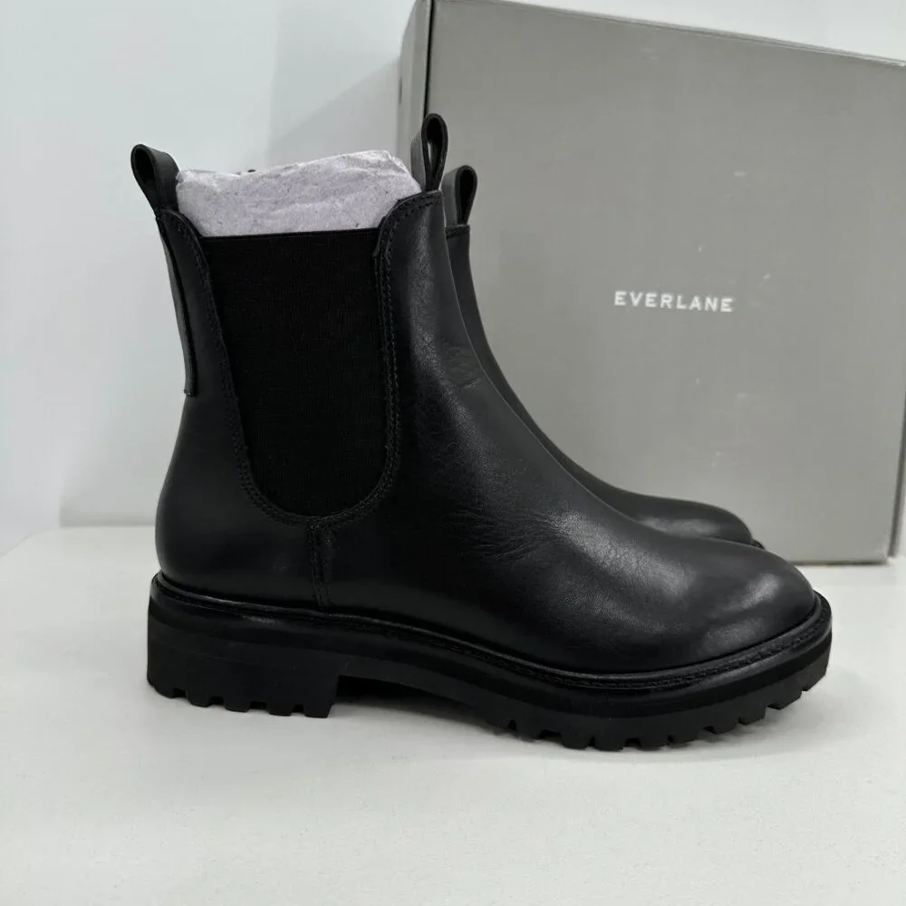 Everlane The Lug Chelsea Boot in Black sz 8.5 Women's Leather Ankle Chunky Sole - Picture 5 of 12